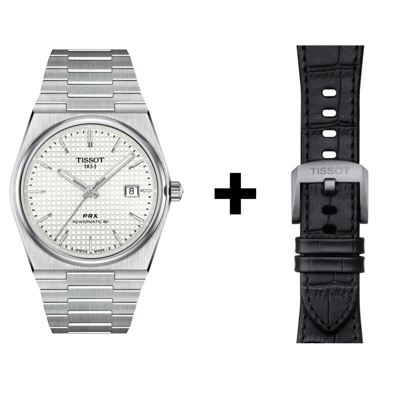 Tissot PRX 40mm Automatikwerk, 80 Stunden Gangreserve, Herrenuhr T137.407.11.111.00 Set mit Schwarzem Lederband 